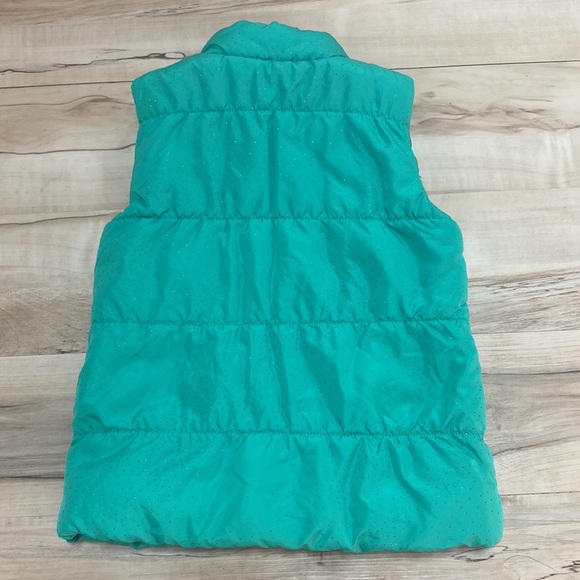 Energie Girls Green M Puffer Vest With Zipper Front and Sparkles. Pink Inside. - Picture 5 of 8